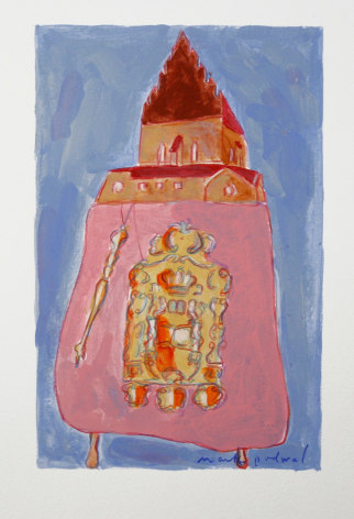 mark podwal, The Old-New Synagogue, 2008, acrylic, gouache and colored pencil on paper, 9 3/4 x 6 1/4 inches