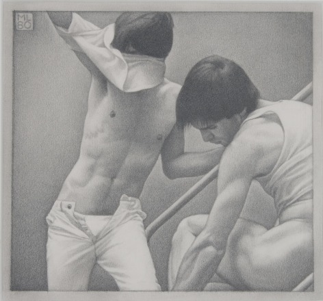 Michael Leonard On the Steps I, 1980, graphite pencil on paper, 7 x 7 1/2 inches