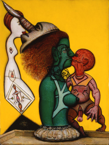 gregory gillespie, Mother and Son, 1999, oil on wood, 19 x 14 inches