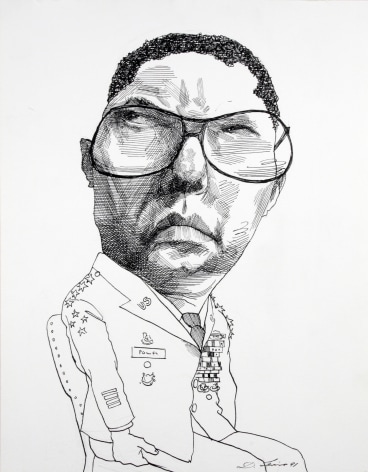 David Levine, Gen. Colin Powell, 1991, ink on paper, 14 x 11 inches
