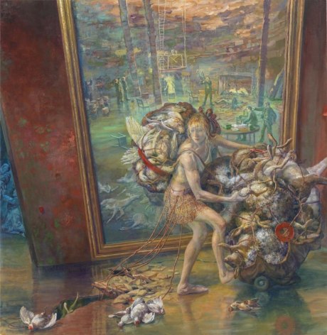 Julie Heffernan, Self Portrait with Cargo, 2014, oil on canvas, 68 x 66 inches