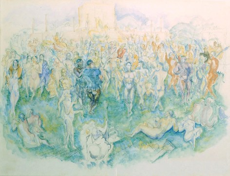 philip evergood, At Nebuchadnezzar's Court, 1927, watercolor on paper, 23 1/2 x 17 inches