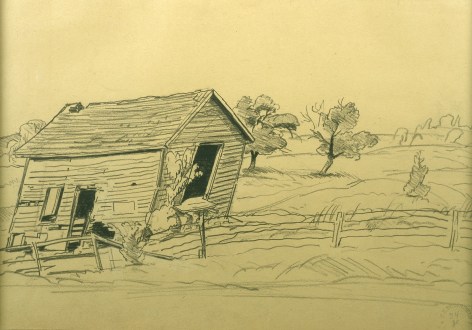 Charles Burchfield, Old House and Apple Tree, 1932, pencil on paper, 11 x 15 1/2 inches
