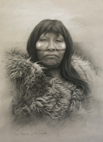 Guillermo Mu&ntilde;oz Vera, Selk&rsquo;nam Woman (Rosa Kauxia), 2020, Cont&eacute; pencil and graphite on Canson paper, 24 3/8 x 17 3/4 inches
