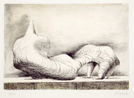 Henry Moore, Reclining Figure- Back, 1976 etching and acquatint, 6 1/2  x 9 1/2 inches image size, 25 1/2 x 18 inches paper size