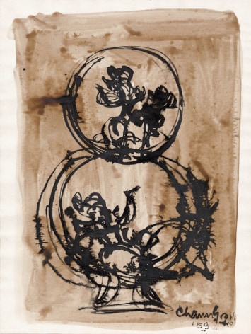 chaim gross, Two Ring Performers, 1959, ink and wash on paper, 14 1/4 x 10 3/4 inches