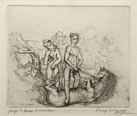 philip evergood, Boys and Horse, nd, etching on paper, 7 3/8 x 6 1/4 inches