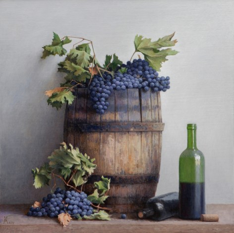 guillermo munoz vera, Wine Grapes, 2014, oil on canvas mounted on panel, 27 1/2 x 27 1/2 inches
