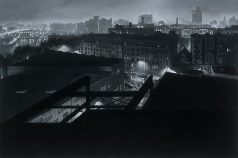 Craig McPherson, Girders II, 1984 - 2016, pastel over mezzotint, 24 1/2 x 36 inches