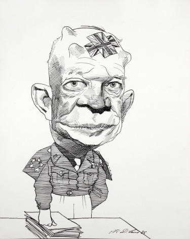David Levine, Ike, 1986, ink on paper, 13 x 11 inches