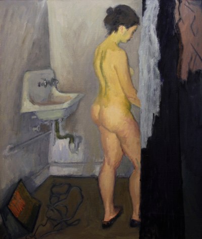 Raphael Soyer, Nude in Bathroom, oil on canvas, 38 x 32 1/8 inches