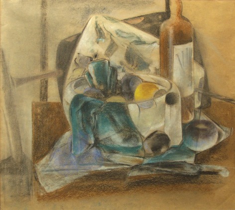 preston dickinson, Still Life, Fruit and Wine, 1926-27, pastel and chalk on paper, 18 x 20 inches