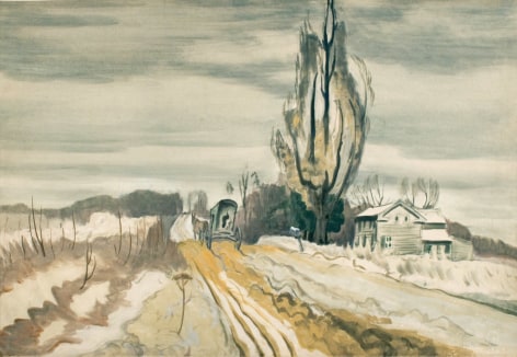 Charles Burchfield, Horse and Carriage Passing Farmhouse, 1920, watercolor on paper, 20 x 29 3/4 inches
