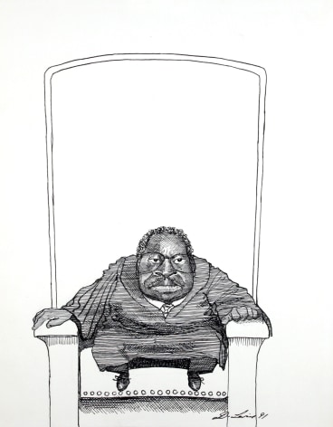 David Levine, Clarence Thomas, 1991, ink on paper, 14 x 11 inches