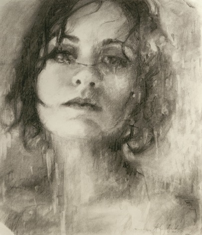 Alyssa Monks, Self Portrait in Charcoal, 2017, charcoal on paper, 12 x 10 inches