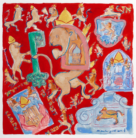 Mark Podwal, Lions of Judah (SOLD), 2008, acrylic, gouache and colored pencil on paper, 12 x 12 inches