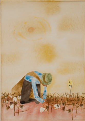 Robert Gwathmey, Picking Cotton, c. 1950, watercolor with pen and ink on wove paper, 19 3/4 x 13 5/8 inches