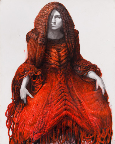 steven assael, Kristen in Knit Gown (SOLD), 2012, colored crayon with graphite on paper, 14 x 11 1/2 inches