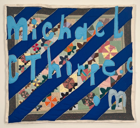 Michael C. Thorpe Microphones to Fountain Pens, 2023 textile, quilting cotton, and thread 51 1/2 x 54 1/2 inches