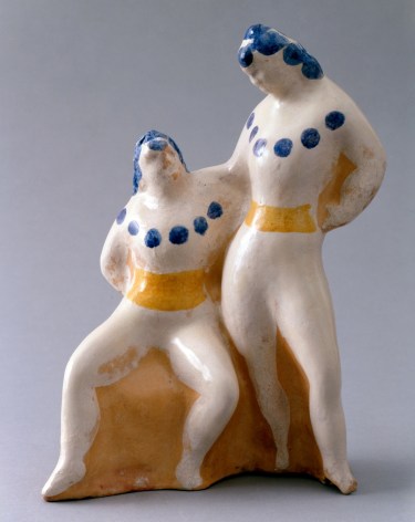 elie nadelman, Two Women (One Seated), c. 1930 - 1935, decorated and glazed terra-cotta, 10 3/4 x 7 1/4 x 4 inches
