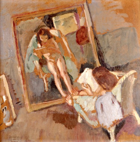 jules pasin, Model in front of Mirror, 1914, oil on board, 20 1/4 x 20 inches