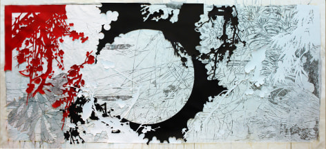 Judy Pfaff, Year of the Dog #6, 2009, woodblock, collage, hand painting, 38 1/2 x 86 1/2 inches  Edition 3/12