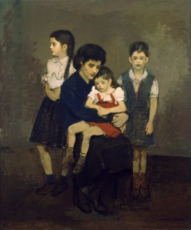 Raphael Soyer, Veronica and her Daughters, 1952, oil on canvas, 42 x 35 inches