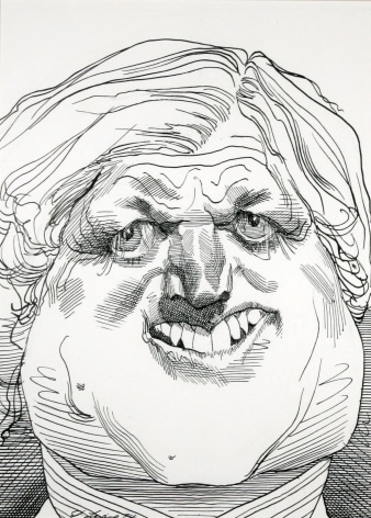 David Levine, Edward Kennedy, 1974, graphite and ink on paper, 14 x 11 inches