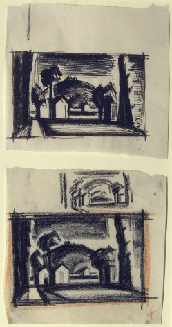 Oscar Bluemner, Along the Harlem River Pair, n.d., crayon, pen and ink on paper, 4 x 4 3/4 inches