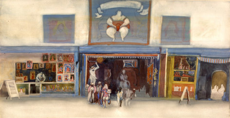 david levine, The Barker, 2003, watercolor on paper, 12 x 21 inches, Private collection, Chicago, IL