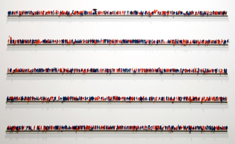 Guy Limone, In 1998, in the US, there were 442 internet addresses for ea. 1000 people, 1999, 1000 hand-painted plastic figures on 5 aluminum rails, 23 x 39 1/2 inches