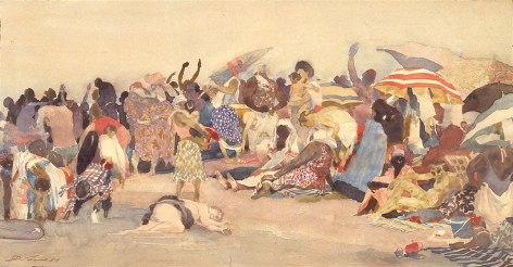 david levine, Coney Island Tapestry (NFS), nd, watercolor on paper, 12 x 23 inches