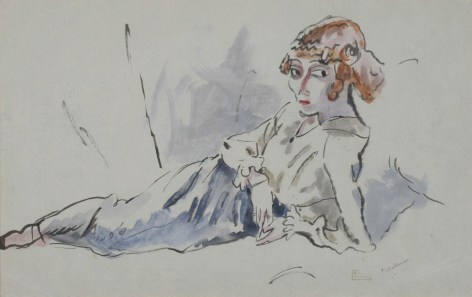 jules pascin,Hermine Allongee, 1915, watercolor on paper, 8 x 12 1/2 inches