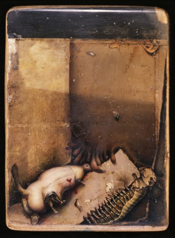 Gregory Gillespie Allegorical Painting (Insects), 1968 oil and Polaroid film negative mounted on wood, 4 3/4 x 3 1/2 inches, 12 1/2 x 10 1/2 inches (with artist's frame)