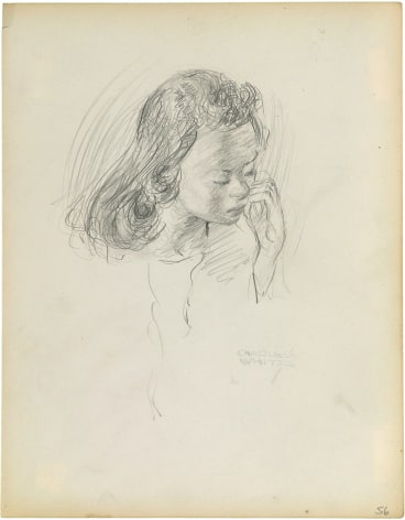Charles White, Young Woman with Hands at Mouth, c. 1935 - 1938 pencil on paper 9 7/8 x 7 1/2 inches