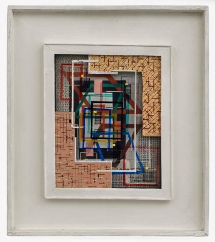 irene rice pereira, Three Dimensional Abstract Composition, c. 1945 painted glass and board construction  9 1/4 x 7 1/4 x 1/8 inches  artist&rsquo;s shadow box frame: 16 x 14 x 1 3/8 inches
