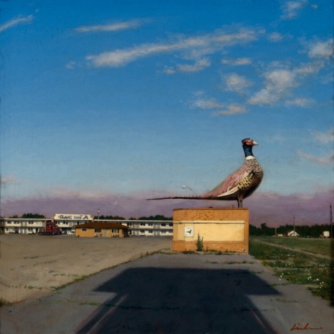 Linden Frederick, The World's Largest Pheasant (SOLD), 2008, oil on panel, 12 1/4 x 12 1/4 inches