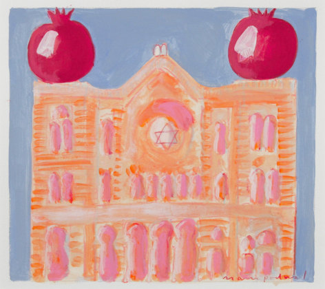 Mark Podwal, Jerusalem Synagogue in Prague, 2001, acrylic, gouache and colored pencil on paper, 7 x 8 inches (image size)
