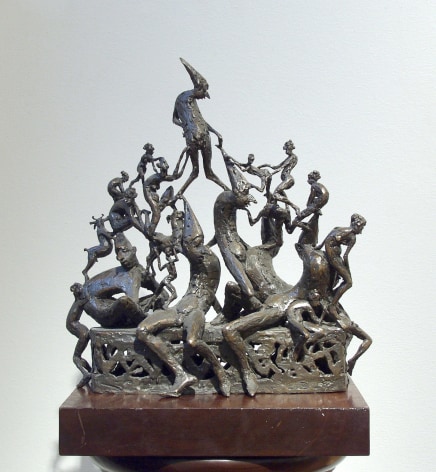 Laura Ziegler, Multi-figured Pyramid, 1985, bronze (unique), 14 1/2 x 10 1/2 x 3 1/4 inches