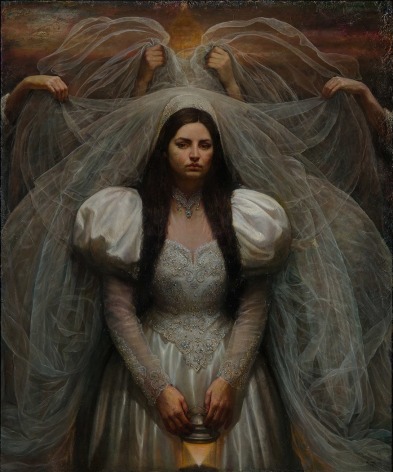 Steven Assael, Bride with Lantern, 2014, oil on canvas, 72 x 60 inches