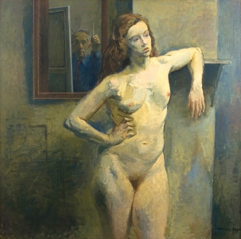 Raphael Soyer, Nude with Self Portrait, c. 1961, oil on canvas, 50 x 50 inches