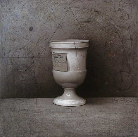 Cesar Galicia, La Copa de Ana (Ana's Goblet), 1989, mixed media on paper mounted on board, 15 1/2 x 15 1/2 inches