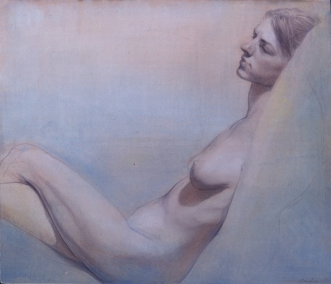 Steven Assael Erica Reclining, 2004, acrylic wash over chalk and ink on paper, 11 3/8 x 13 1/4 inches