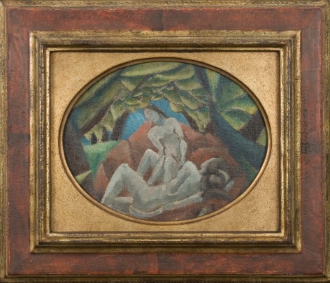 Max Weber, Nudes in Landscape, c. 1911, oil on canvas mounted on board, 7 1/8 x 9 1/8 inches
