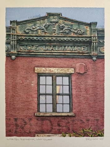 Frederick Brosen, Little Red Schoolhouse, 2025, watercolor and graphite on paper, 10 1/2 x 8 inches (image)