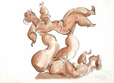 chaim gross, Two Balancing Acrobats, 1965, pencil, ink and watercolor on paper, 13 1/4 x 17 3/4 inches