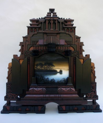 Holly Lane, Seeing in the Dark, 2016, acrylic on panel, carved wood, 17 x 16 1/4 x 4 1/4 inches