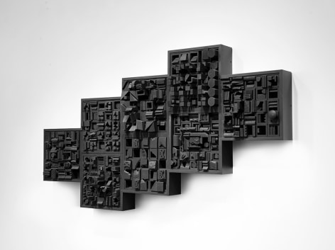 Louise Nevelson, Night Zag VI (SOLD), 1966, painted wood construction, 32 h x 59 w x 9 3/4 d inches (alternate view)