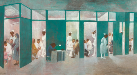 Bernard Perlin Hospital Corridor, 1961 tempera on board 10 x 20 inches