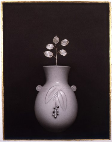 Susan Hauptman, Flowers (Lunaria), 2007, charcoal, gold leaf and lunaria on paper, 34 x 24 inches
